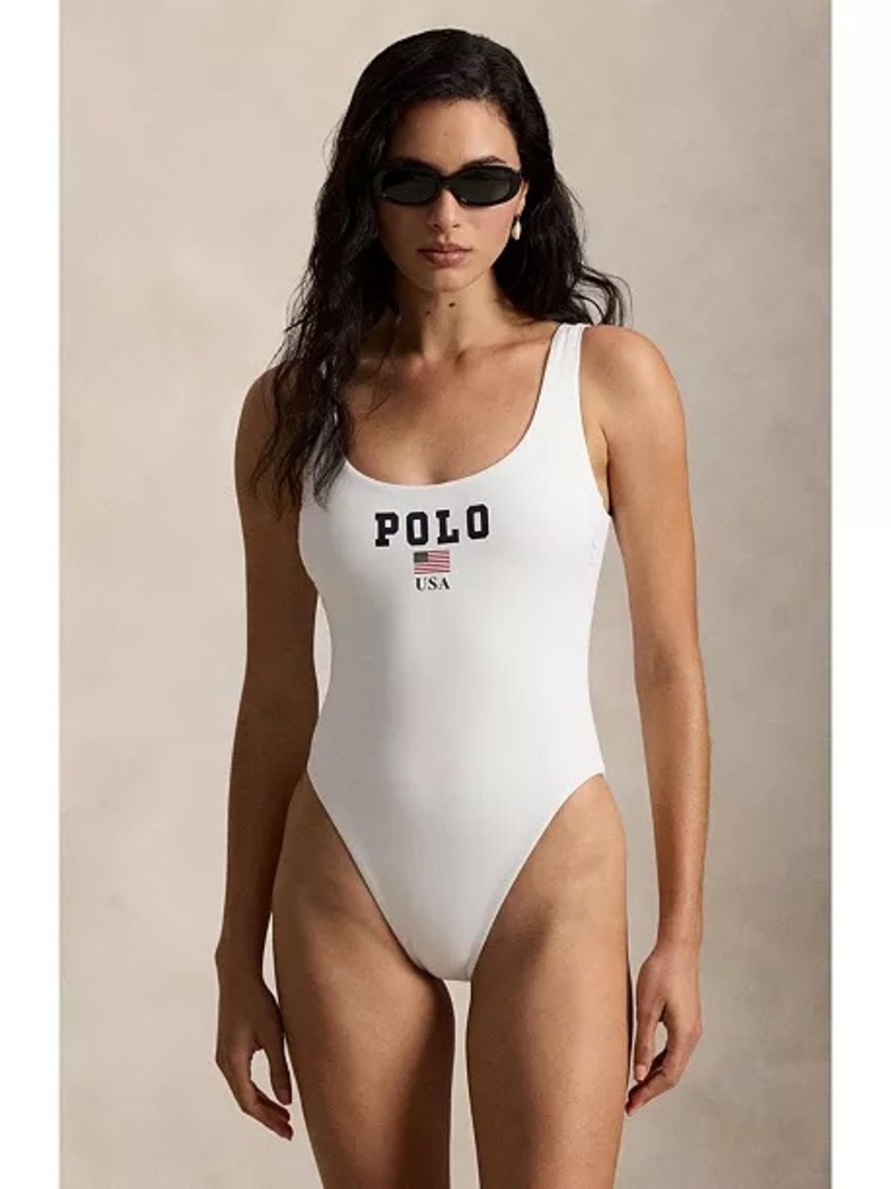 New Polo Ralph Lauren White Scoop Tank One Piece Swimsuit